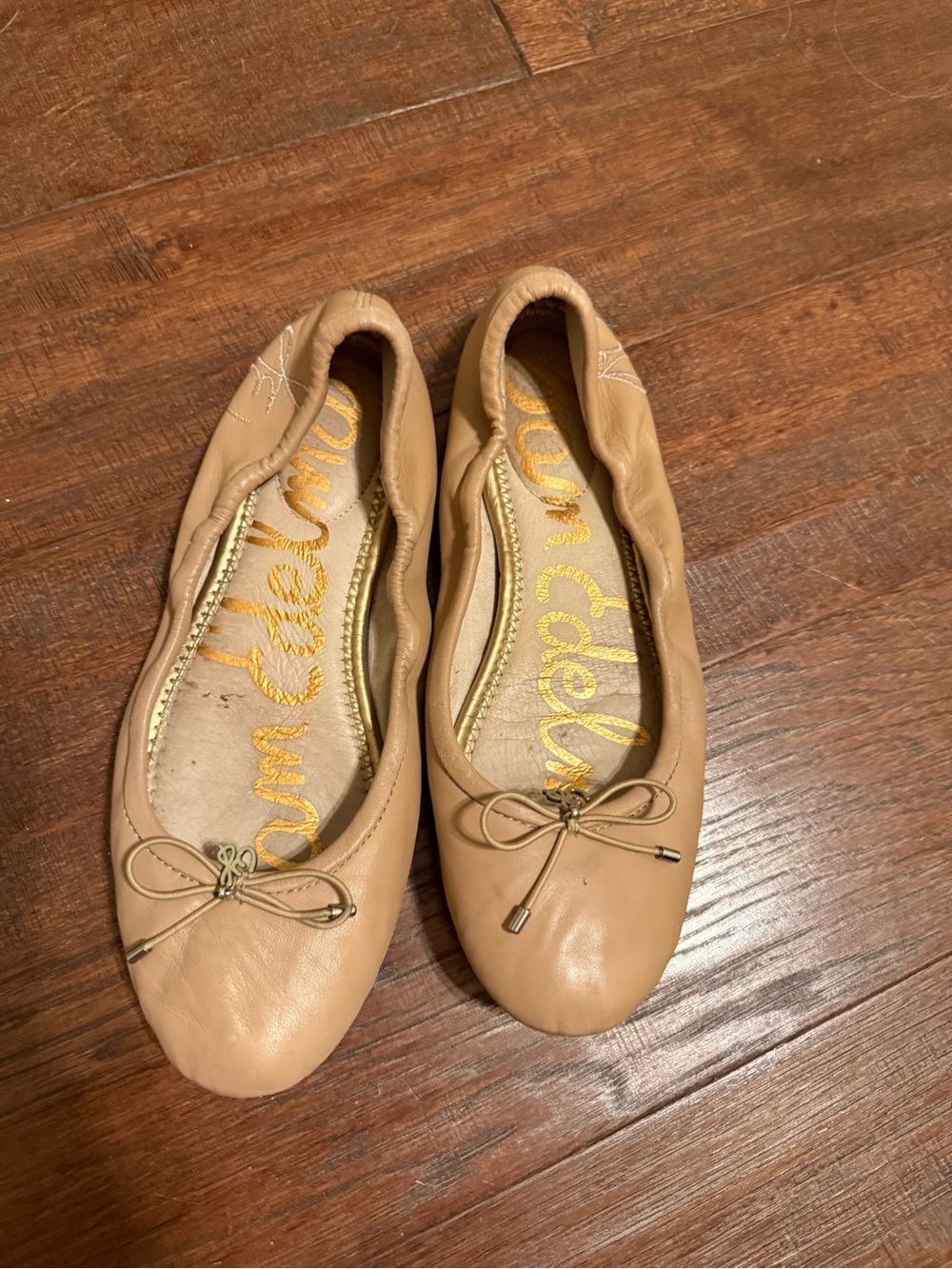 Sam Edelman Tan Leather Ballet Flats with Bow Detail